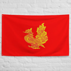 Mon State Flag featuring the golden Hamsa bird on a red field representing the Mon people and their cultural heritage in Myanmar.