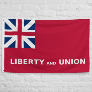 Taunton Liberty and Union Flag featuring the British Union Flag and the words Liberty and Union, symbolizing Revolutionary Massachusetts and colonial resistance.
