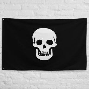 Republic of Pirates Flag featuring a white skull on a black background symbolizing the pirate republic of Nassau and the Flying Gang.