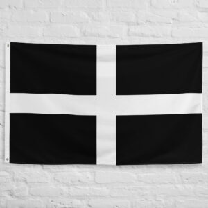 Saint Piran Flag featuring a white cross on a black field representing Cornwall, Cornish heritage, and regional identity.