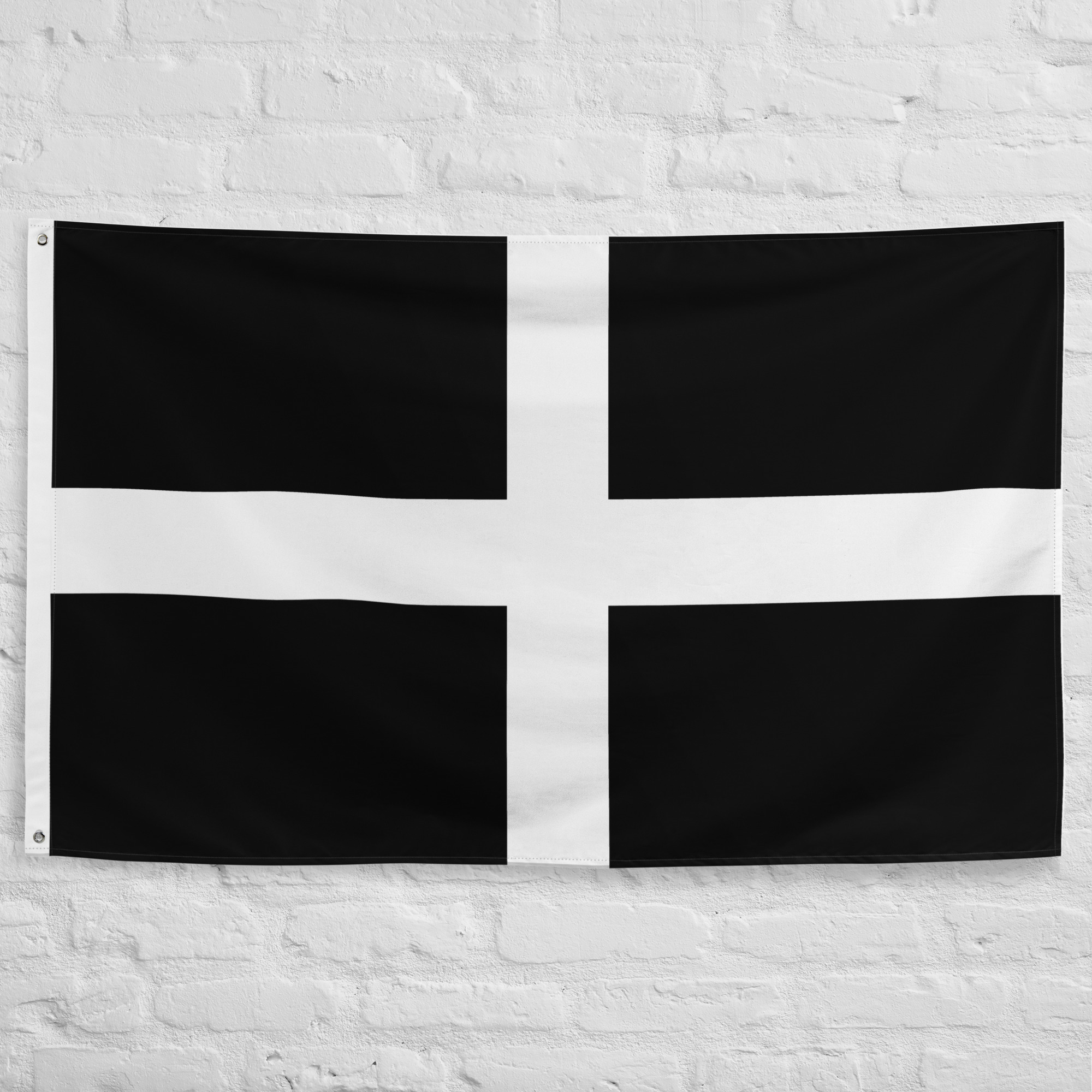 saint-piran-flag-cornwall-banner Saint Piran Flag featuring a white cross on a black field representing Cornwall, Cornish heritage, and regional identity.