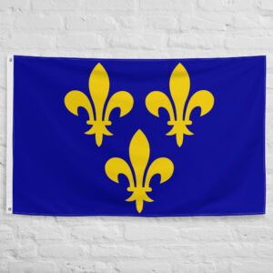 Fleur-de-Lis Flag featuring three golden lilies on a blue field representing the Kingdom of France, French Royal Flag, and medieval French monarchy.