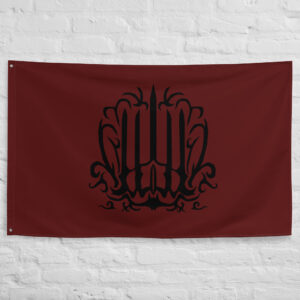 Angmar Flag featuring a dark black emblem on a crimson background inspired by the Witch Kingdom of Angmar in The Lord of the Rings and Middle Earth.