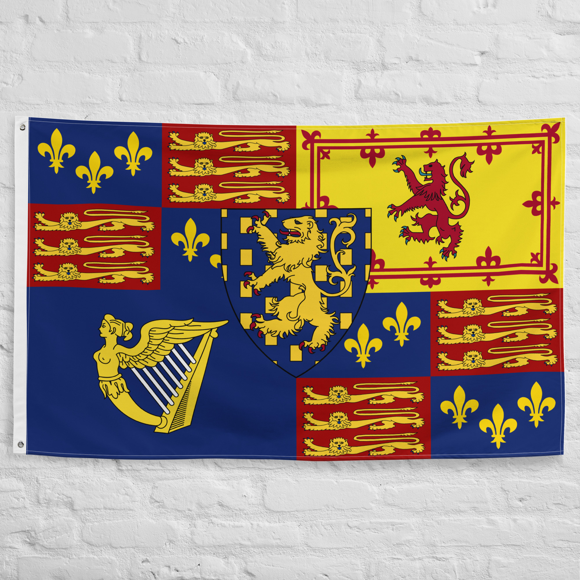 king-william-iii-flag.jpg King William III Flag featuring the royal arms of England, Scotland, Ireland, and the House of Orange representing the reign of William of Orange.