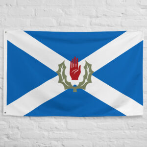 Ulster Scots Flag featuring the Scottish Saltire and Red Hand of Ulster representing the cultural heritage of the Ulster Scots community.