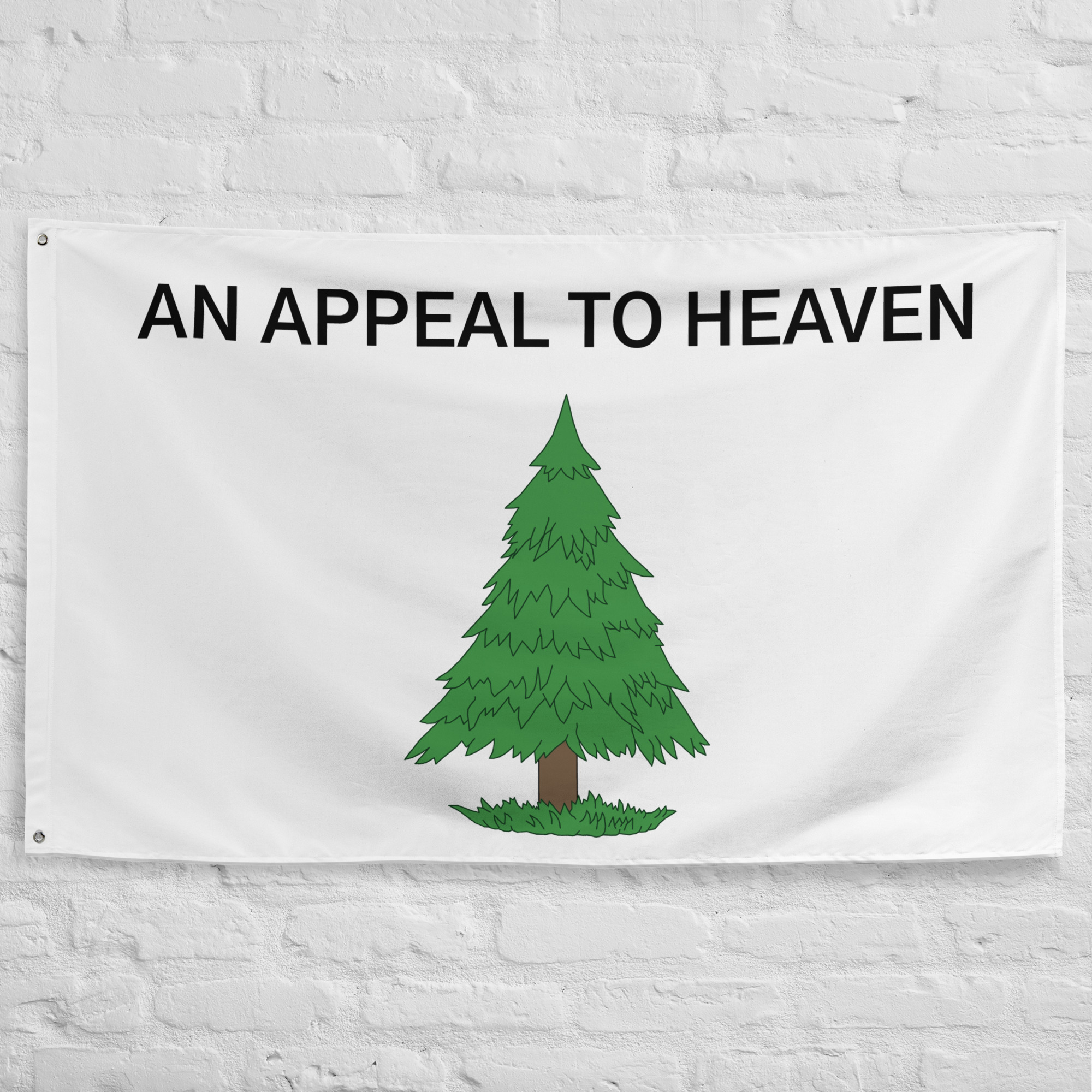 appeal-to-heaven-flag-pine-tree-banner Appeal to Heaven Flag featuring a green pine tree and the phrase An Appeal to Heaven from the American Revolutionary era.