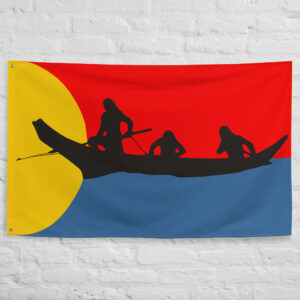 Clatsop Tribe Flag featuring traditional canoe imagery representing the Indigenous Clatsop people of the Columbia River and Pacific Northwest region.