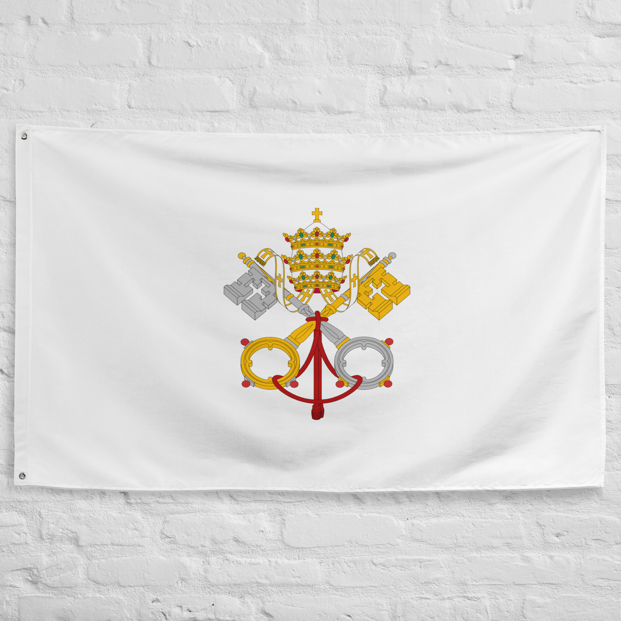 papal-states-flag-vatican-banner.webp Papal States Flag (1803–1825) featuring the papal tiara and crossed keys of Saint Peter on a historic Vatican banner