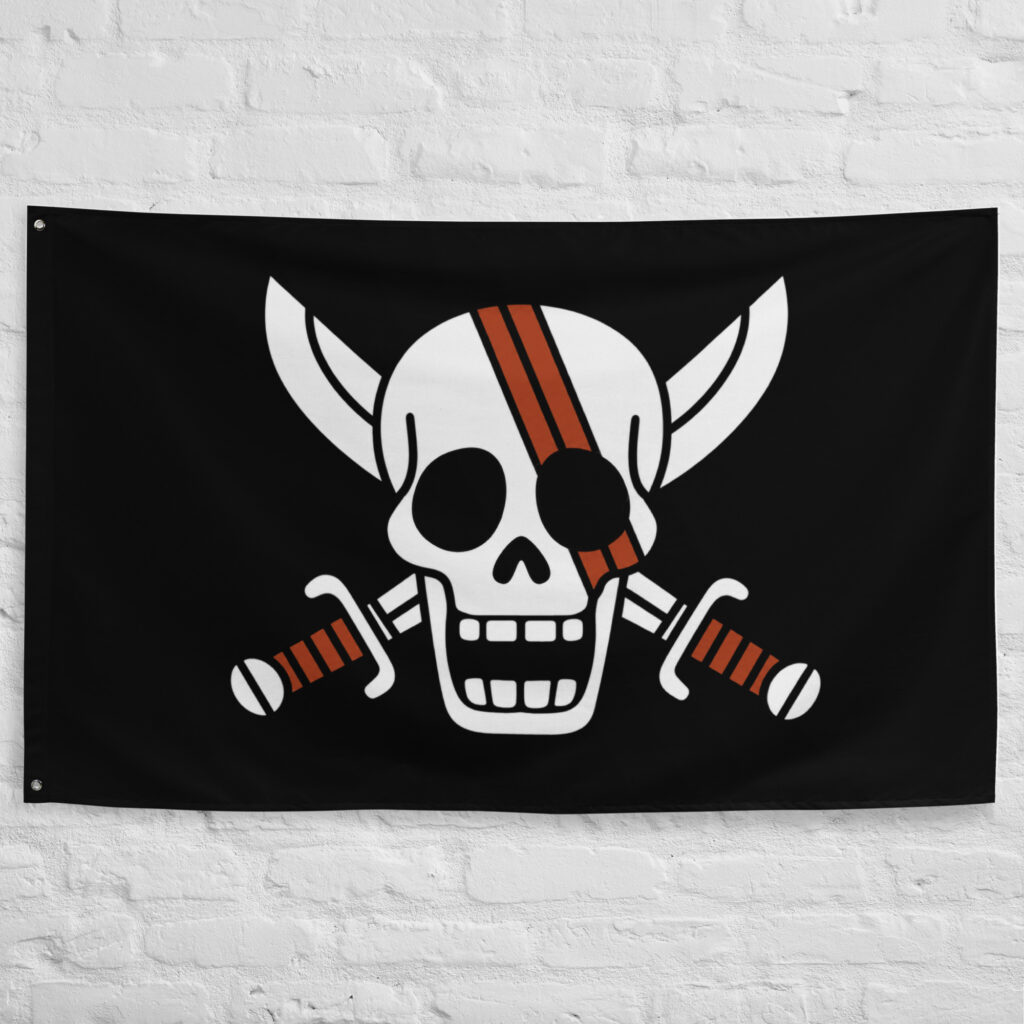 Red Hair Pirates Flag featuring the iconic Jolly Roger with crossed swords and red markings representing Shanks, the Red Hair Pirates, and the One Piece universe.