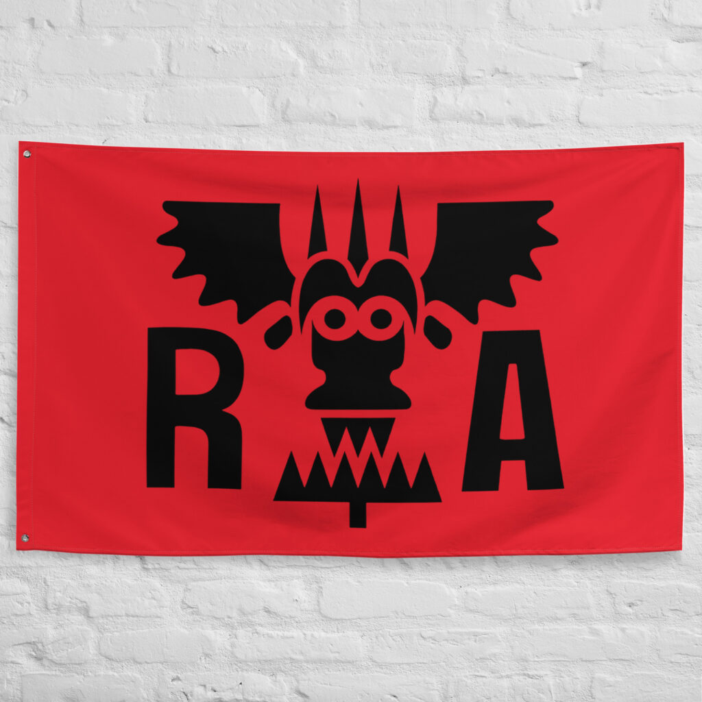Revolutionary Army Flag featuring the iconic black emblem on a red background representing Monkey D. Dragon, the Revolutionary Army, and the One Piece universe.