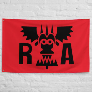Revolutionary Army Flag featuring the iconic black emblem on a red background representing Monkey D. Dragon, the Revolutionary Army, and the One Piece universe.