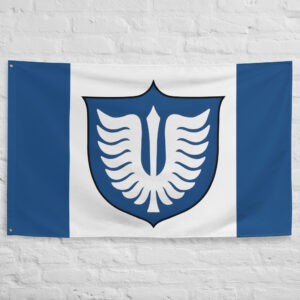 Band of the Hawk Flag featuring the iconic white hawk emblem and blue shield inspired by Griffith's legendary mercenary army from Berserk.