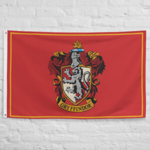 Gryffindor Flag featuring the lion crest and house colors symbolizing courage, bravery, leadership, and honor.