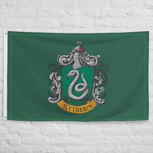 Slytherin Flag featuring the serpent crest and house colors symbolizing ambition, leadership, determination, resourcefulness, and achievement.