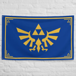 Hyrule Royal Crest Flag featuring the Triforce and Loftwing emblem representing the Kingdom of Hyrule from the Legend of Zelda universe.