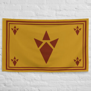 Goron Flag featuring the iconic Goron emblem on a golden field representing the mountain-dwelling Goron people from the Legend of Zelda universe.
