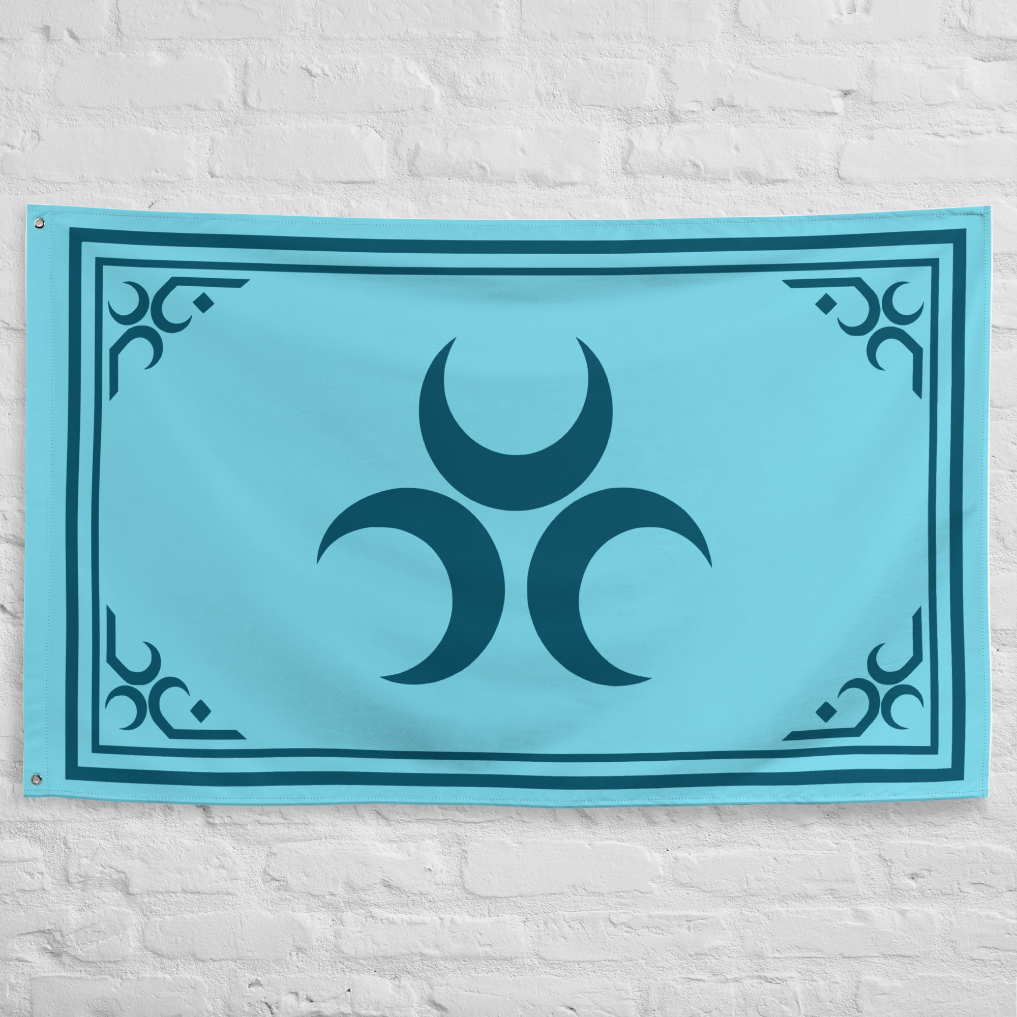 Zora Flag featuring the iconic aquatic emblem representing the Zora people and their underwater kingdom from the Legend of Zelda universe.
