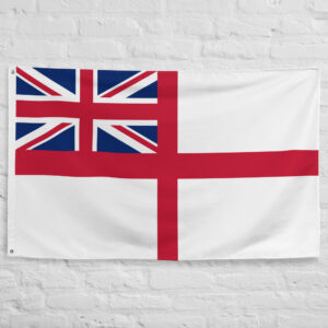 Royal Navy White Ensign Flag featuring the Cross of Saint George and Union Flag, the historic naval ensign of the British Royal Navy.