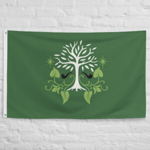 Bree Land Flag featuring a white tree and green leaves inspired by the peaceful villages and rustic countryside of Bree-land in The Lord of the Rings and Middle Earth.