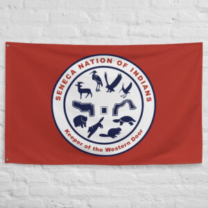 Seneca Nation Flag featuring traditional Iroquois symbols representing Seneca heritage, Indigenous culture, and the Haudenosaunee Confederacy.