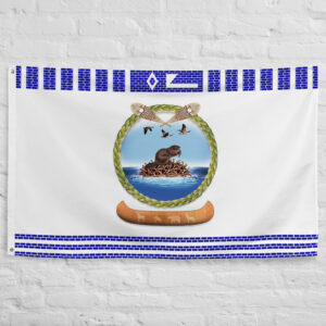 Huron Wendat Flag featuring the emblem of the Huron-Wendat Nation with traditional decorative elements representing First Nations heritage, culture, and Indigenous identity.