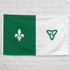 Franco-Ontarian Flag featuring the fleur-de-lis and trillium representing the Francophone community of Ontario, Canada.