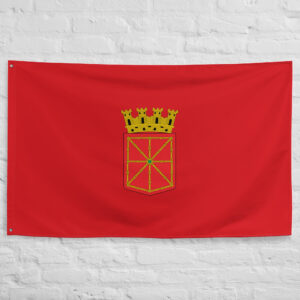 Navarre Flag featuring the historic coat of arms of the Kingdom of Navarre on a red field, representing the heritage of the Navarre region in Spain.