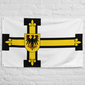 Teutonic Order Banner featuring a black cross, golden accents, and imperial eagle emblem representing the Teutonic Knights, German heritage, and medieval crusader history.