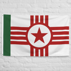 South California Flag from Cyberpunk 2077 featuring a red star emblem on a white field representing the fictional republic near Night City