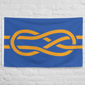 IFVA Flag featuring the golden vexillological knot symbol on a blue field representing the International Federation of Vexillological Associations and the study of flags.