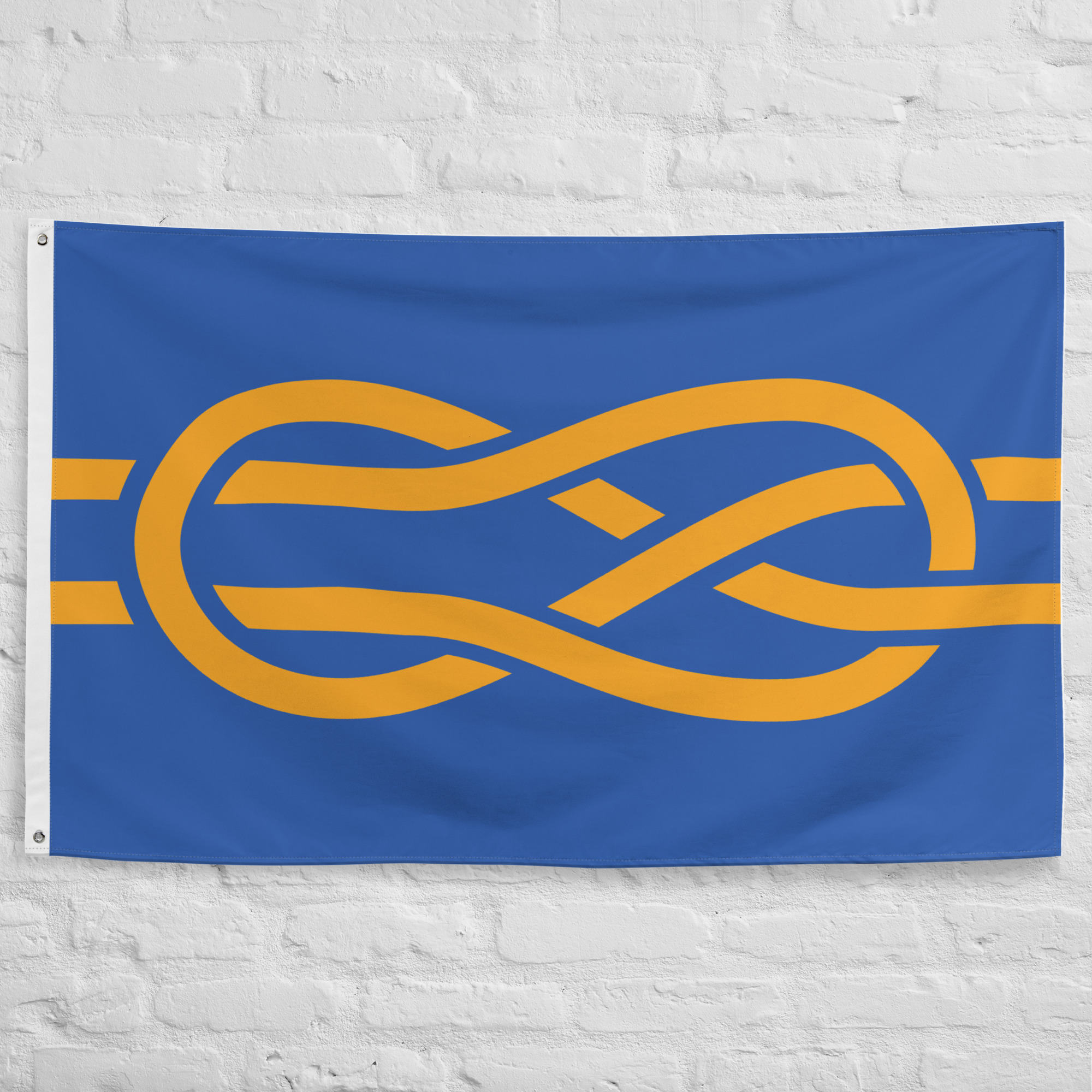 IFVA Flag featuring the golden vexillological knot symbol on a blue field representing the International Federation of Vexillological Associations and the study of flags.