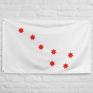 Cherokee Peace Flag featuring seven red stars on a white background representing Cherokee heritage, unity, culture, and Indigenous identity.