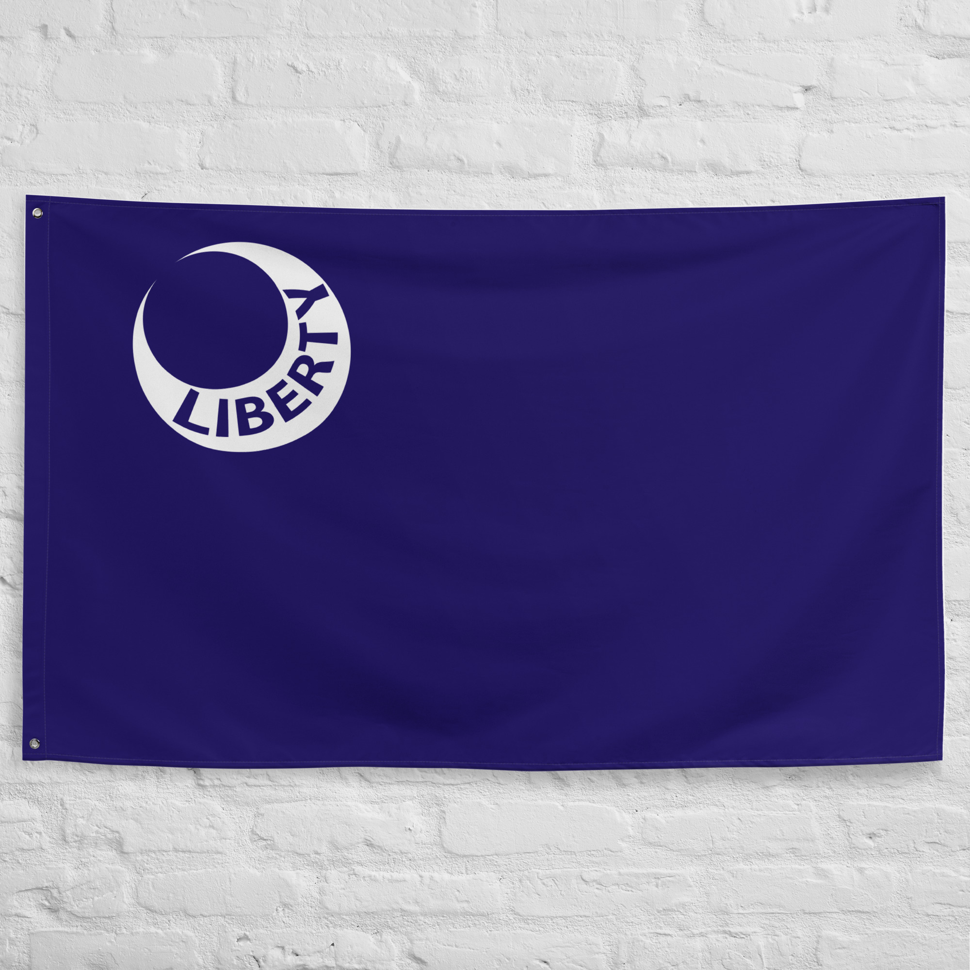 Fort Moultrie Flag featuring the Liberty crescent symbol flown by South Carolina forces during the American Revolution and the Battle of Sullivan's Island.