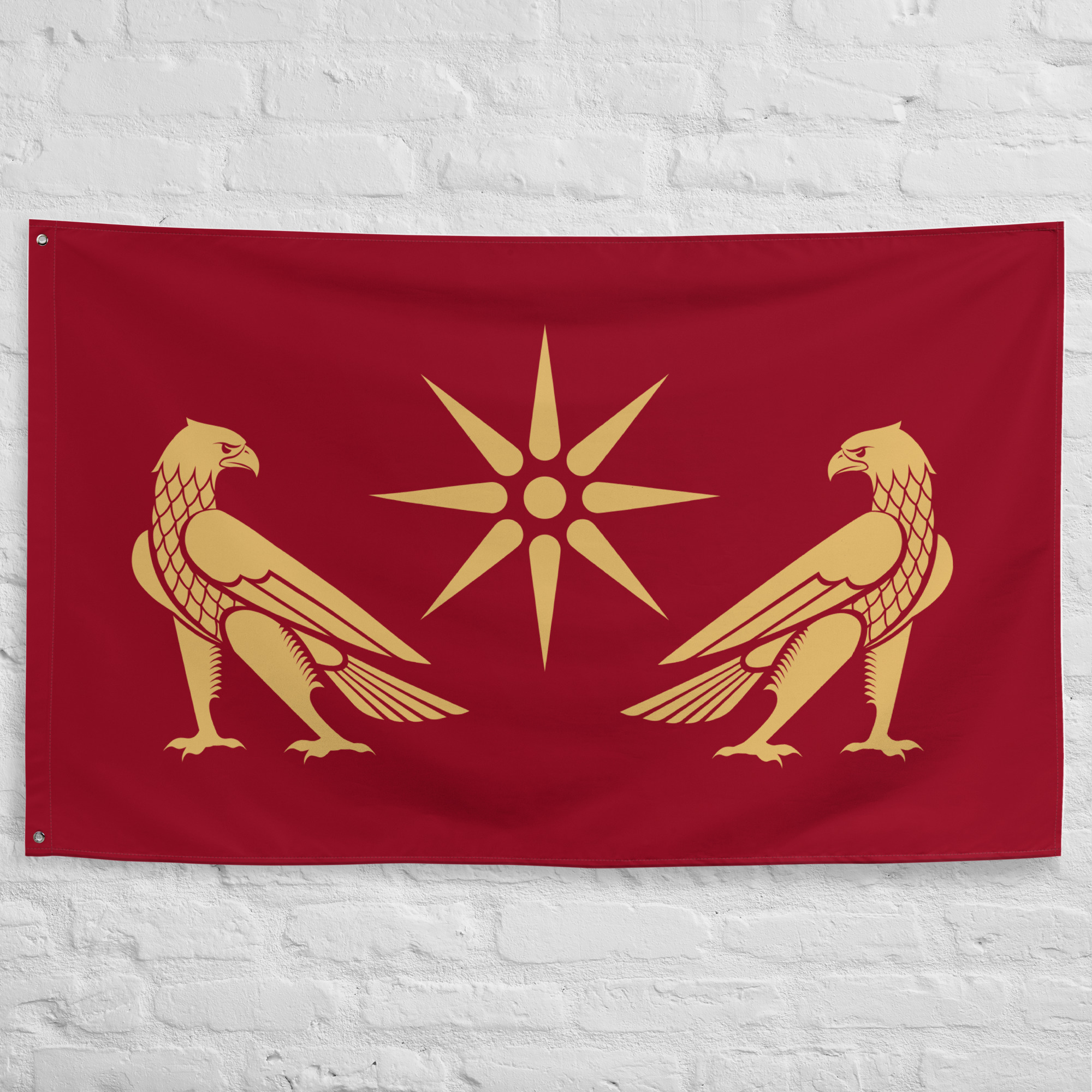 artaxiad-armenia-flag.jpg Artaxiad Armenia Flag featuring symbols of the ancient Armenian Kingdom and the historic Artaxiad Dynasty on a red banner.