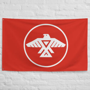 Anishinaabe Flag featuring the Thunderbird symbol within a white circle on a red background representing Anishinaabe heritage, Indigenous identity, and First Nations culture.