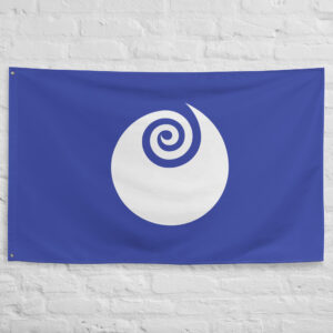 Ibaraki Prefecture Flag featuring the official white spiral emblem on a blue background representing the Japanese prefecture of Ibaraki.