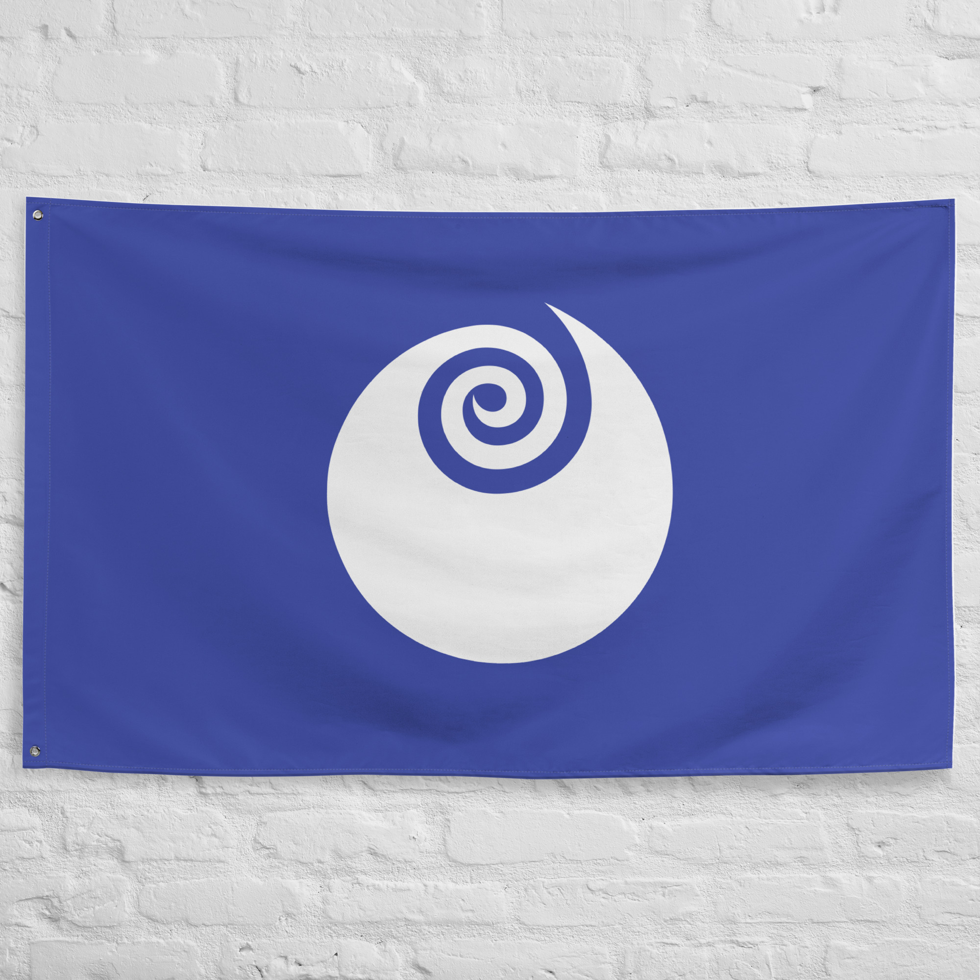 ibaraki-prefecture-flag-japanese-regional-symbol-banner Ibaraki Prefecture Flag featuring the official white spiral emblem on a blue background representing the Japanese prefecture of Ibaraki.