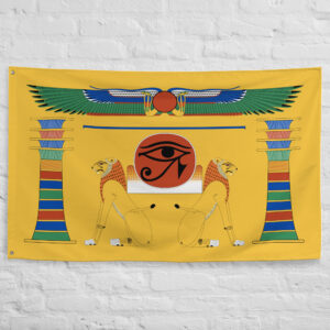 Ancient Egypt Flag featuring the Eye of Horus, winged solar disk, and sacred Egyptian symbols representing the civilization of the pharaohs.