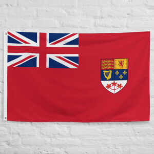 Canadian Red Ensign Flag used from 1957 to 1965 featuring the Union Jack and Canadian coat of arms on a red field, historic banner of Canada.