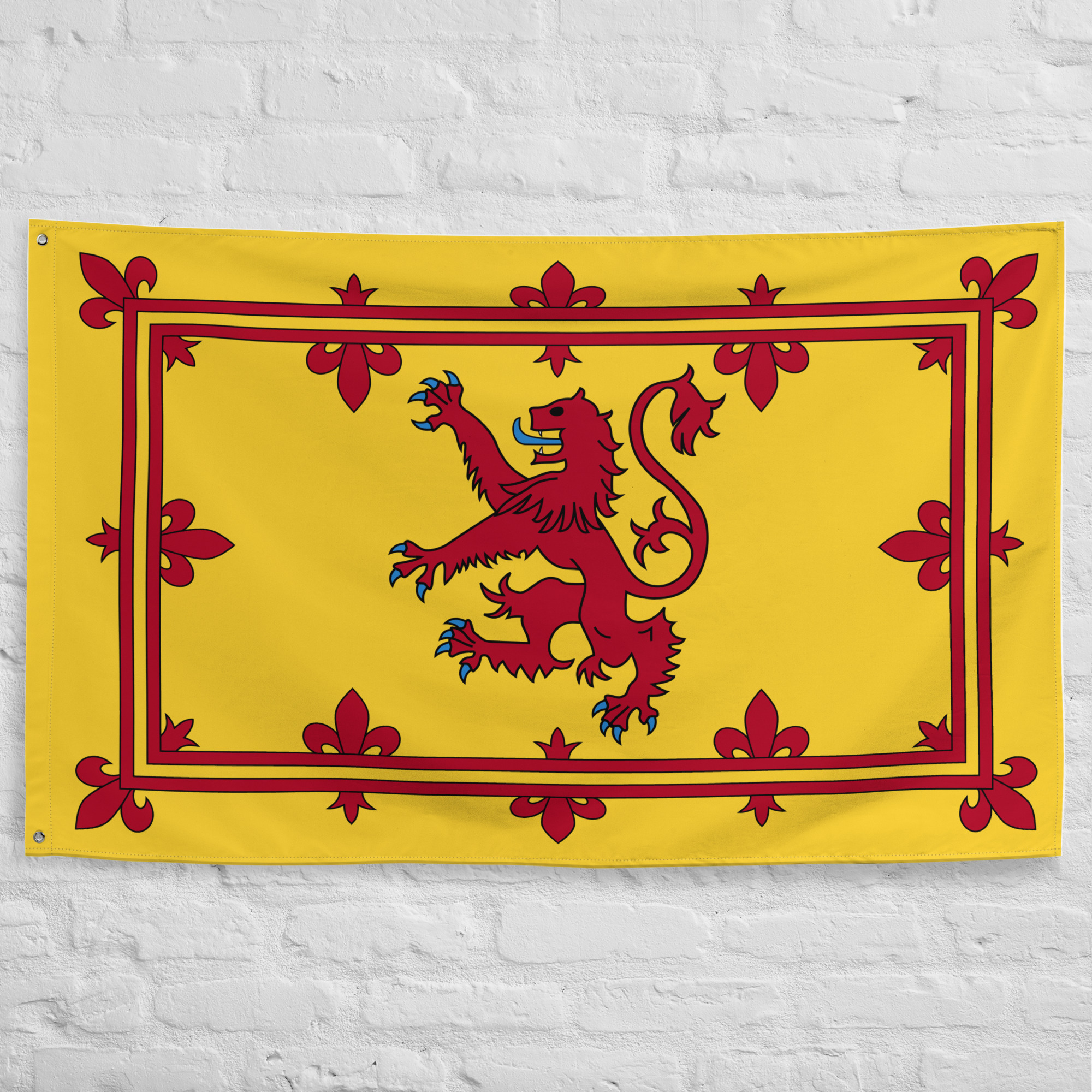 lion-rampant-flag-royal-banner-of-scotland.webp Lion Rampant Flag featuring the red lion rampant on a golden field representing the historic Royal Banner of Scotland