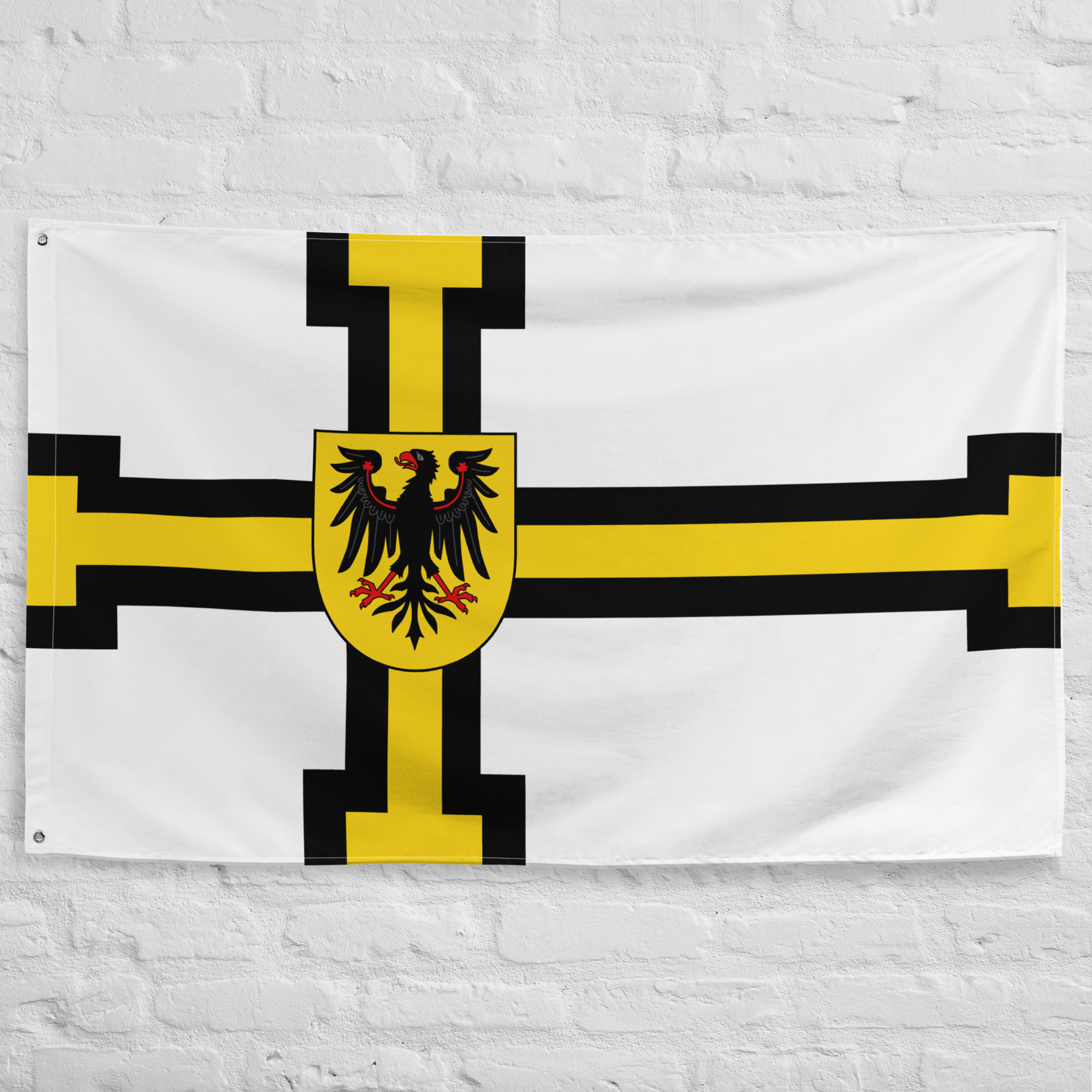 Teutonic Order Flag featuring a black cross and imperial eagle associated with the medieval Teutonic Knights and German crusading orders