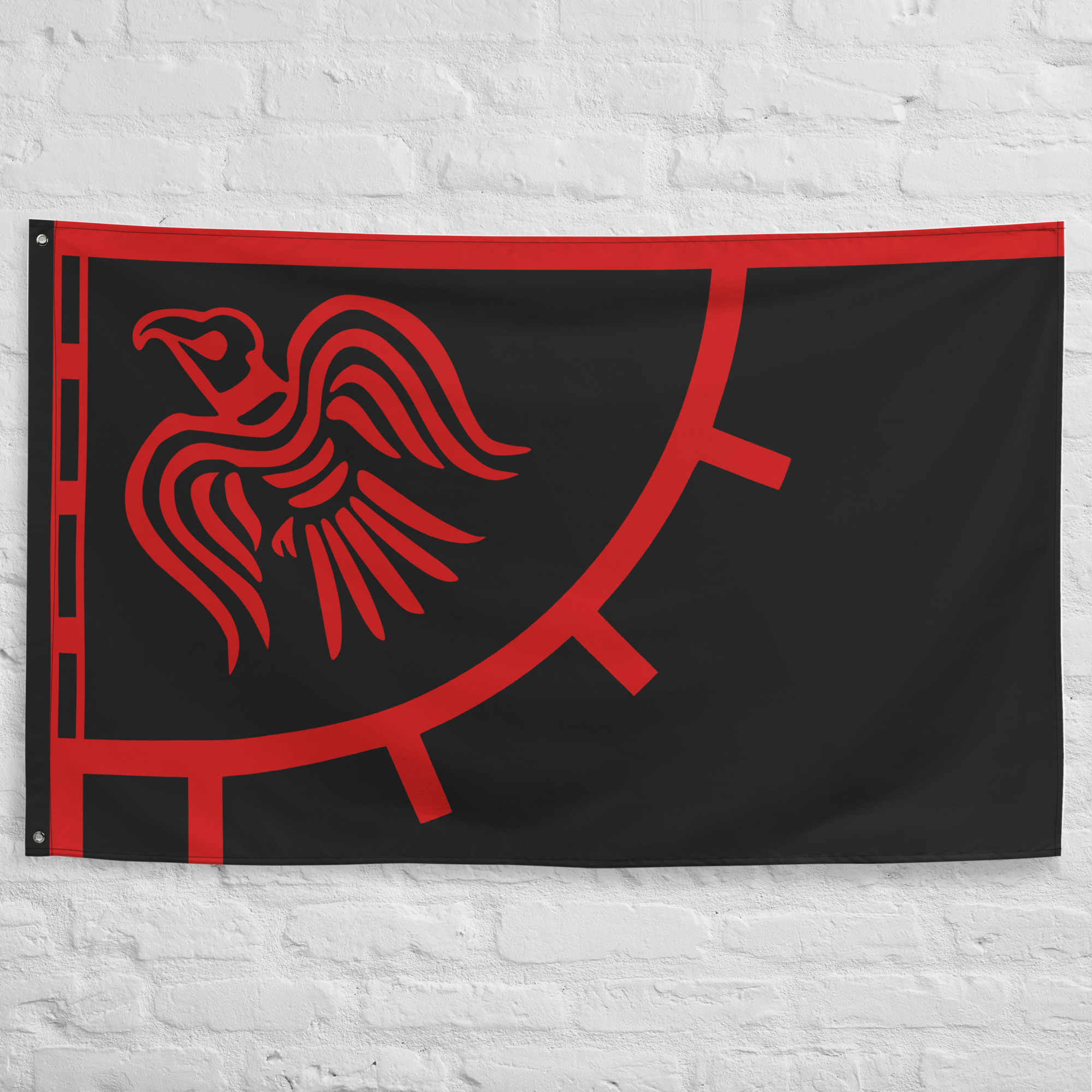 norse-raven-flag.jpg Norse Raven Flag featuring a Viking raven emblem in black and red inspired by Norse heritage and mythology