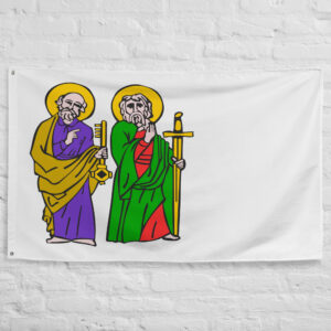 Pontifical Navy Flag featuring Saints Peter and Paul, historic banner of the Papal naval forces and the Papal States.