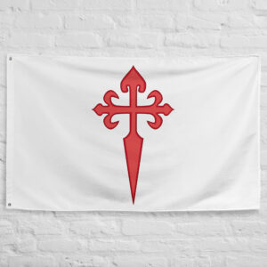 Order of Santiago Flag featuring the red Cross of Saint James on a white banner associated with the historic Spanish military order.