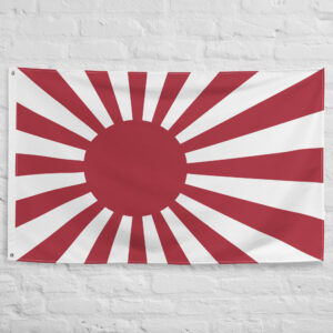Japanese Rising Sun Flag featuring red sun rays on a white field, historic naval ensign of the Imperial Japanese Navy and iconic military banner.