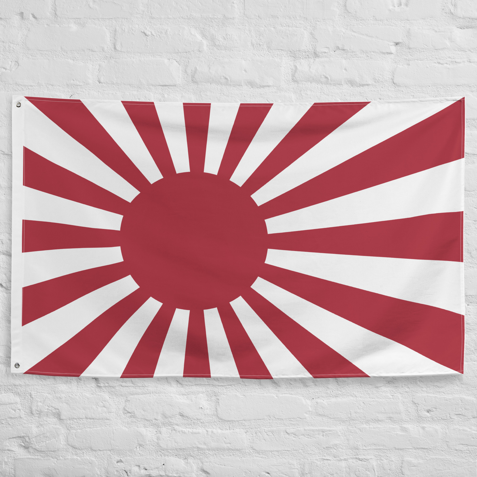 Japanese Rising Sun Flag featuring red sun rays on a white field, historic naval ensign of the Imperial Japanese Navy and iconic military banner.