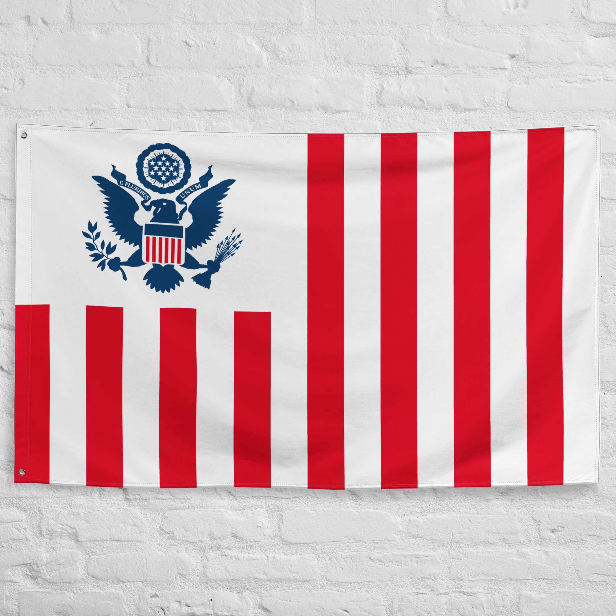 us-customs-service-flag.jpg U.S. Customs Service Flag featuring the historic customs enforcement emblem and red and white striped design of the United States Customs Service