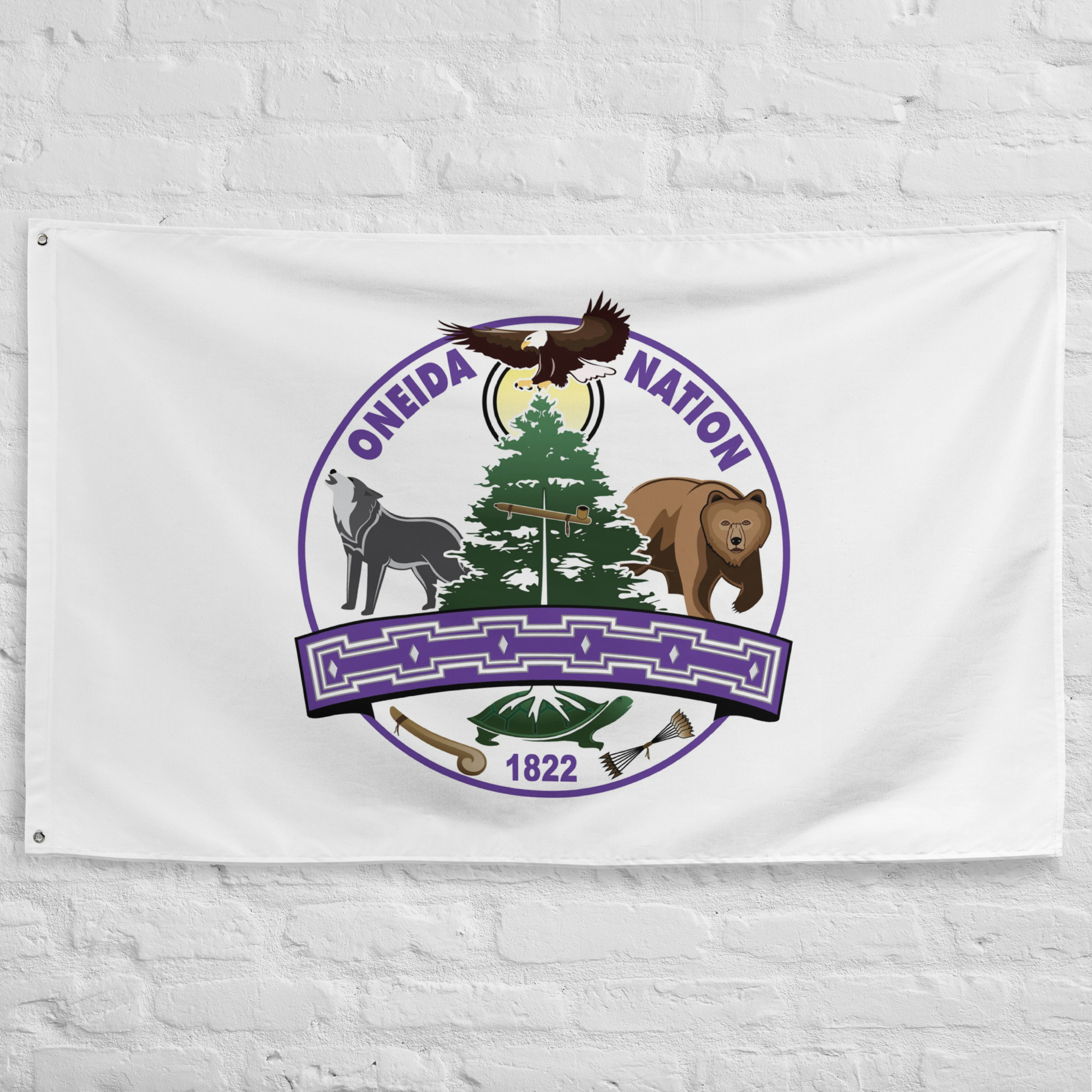 Oneida Nation Flag featuring the official tribal emblem and cultural symbols of the Oneida Nation