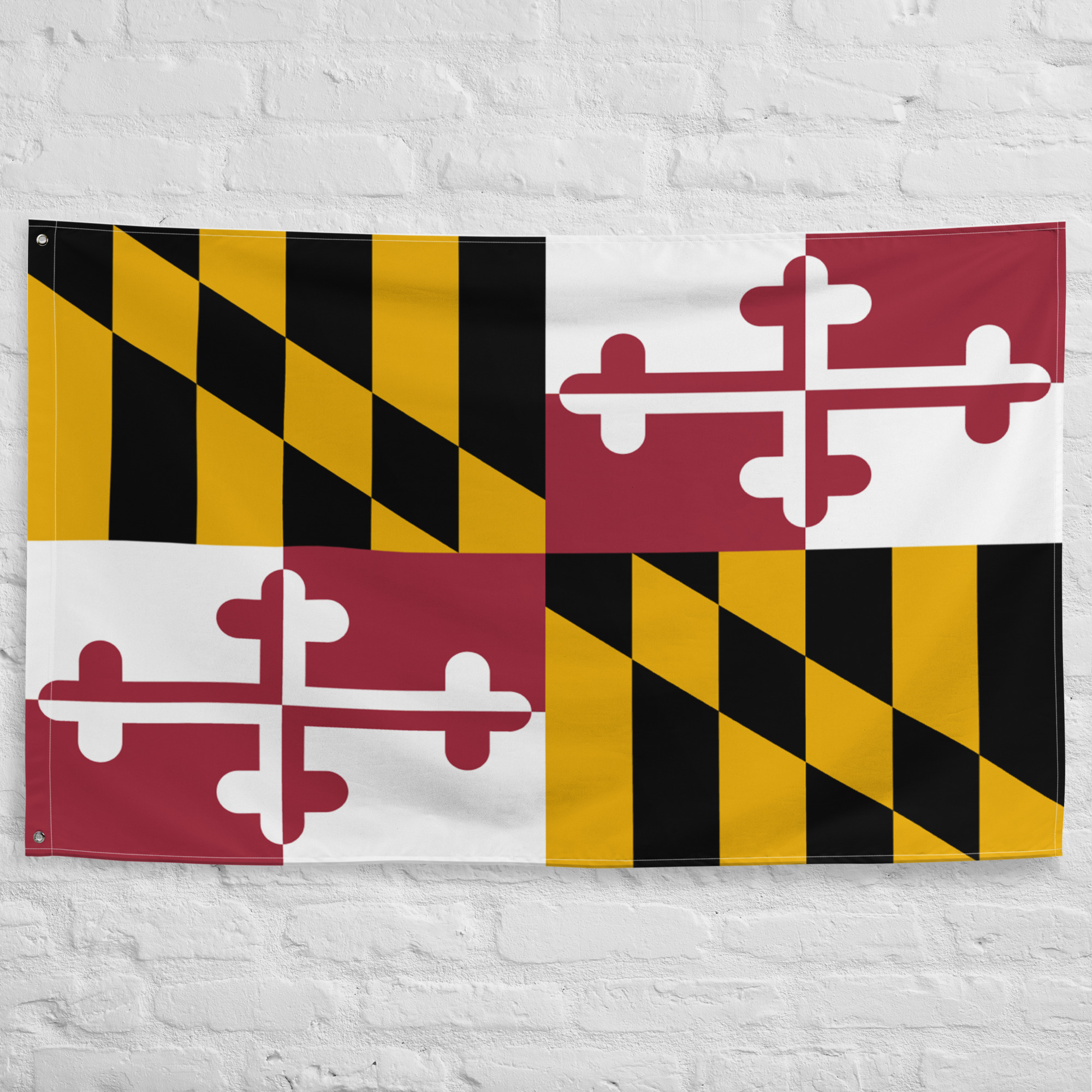 maryland-state-flag.jpg Maryland State Flag featuring the historic Calvert and Crossland heraldic design, official state banner of Maryland in black, gold, red, and white.