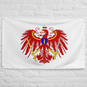 Brandenburg Banner Flag featuring the historic red Brandenburg eagle on a white background representing the heritage of the Margraviate of Brandenburg.